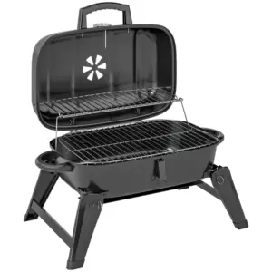 Best Charcoal Barbecue Grill Folding BBQ Grill with 1232 cm² Cooking Area, Adjustable Vent, Thermometer, Handles for Camping Picnic, Black