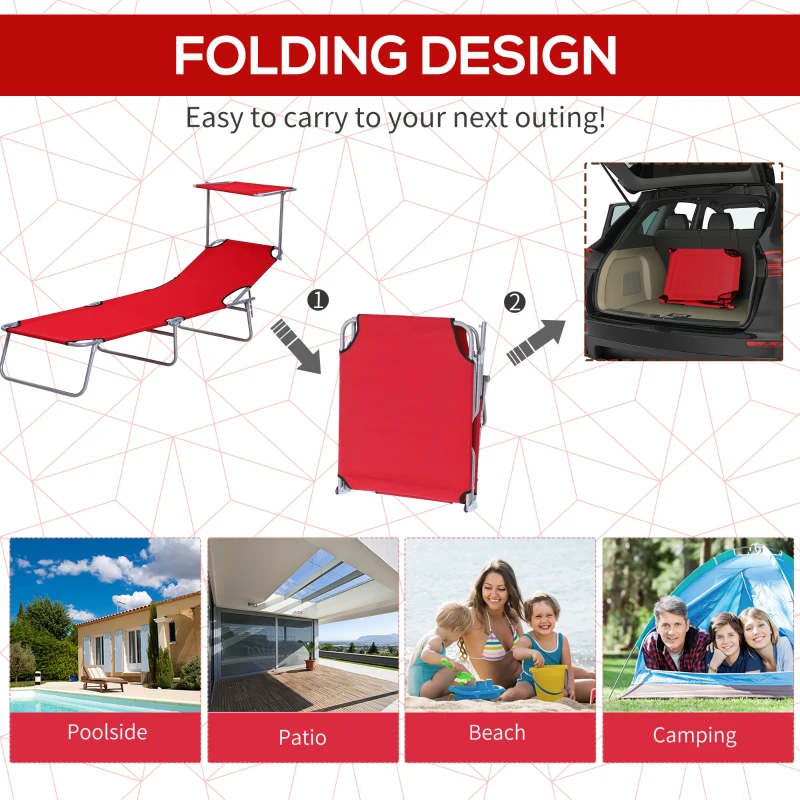 Best 2 Piece Folding Sun Lounger, Lounge Chairs Reclining Sleeping Bed with Adjustable Sun Shade Awning for Beach, Patio - Image 5