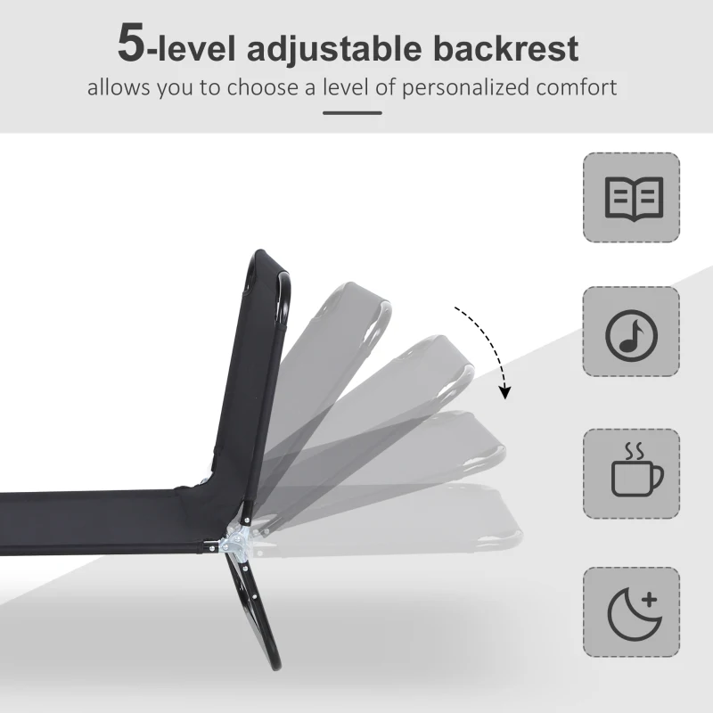 Best Foldable Sun Lounger with 5-Position Adjustable Backrest, Outdoor Portable Recliner Chaise Lounge Chair with Breathable Mesh Fabric, Black - Image 4