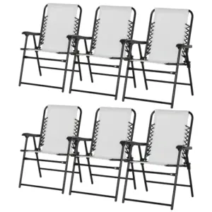 Best Set of 6 Patio Folding Chair Set, Garden Portable Outdoor Chairs with Armrest and Breathable Mesh Fabric Seat and Backrest, for Camping, Beach, Deck, Lawn, Cream White