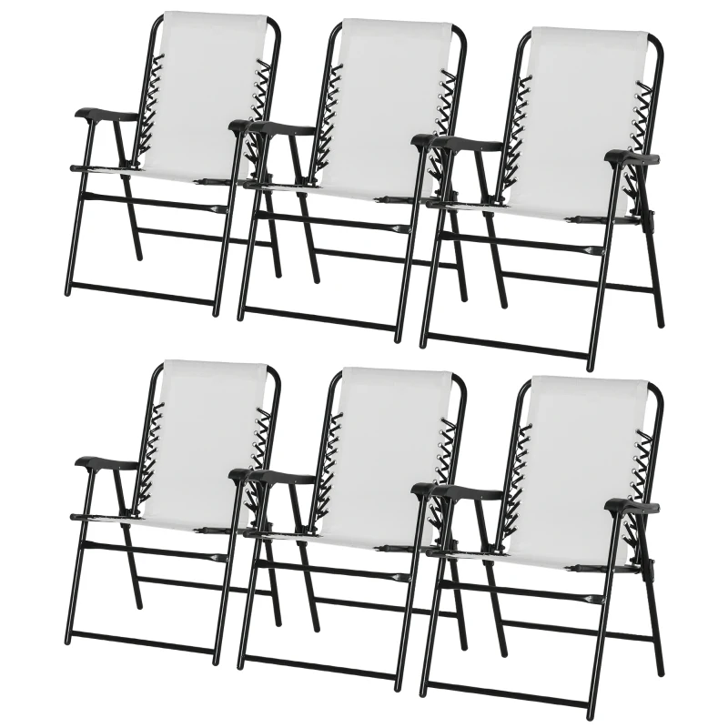 Best Set of 6 Patio Folding Chair Set, Garden Portable Outdoor Chairs with Armrest and Breathable Mesh Fabric Seat and Backrest, for Camping, Beach, Deck, Lawn, Cream White