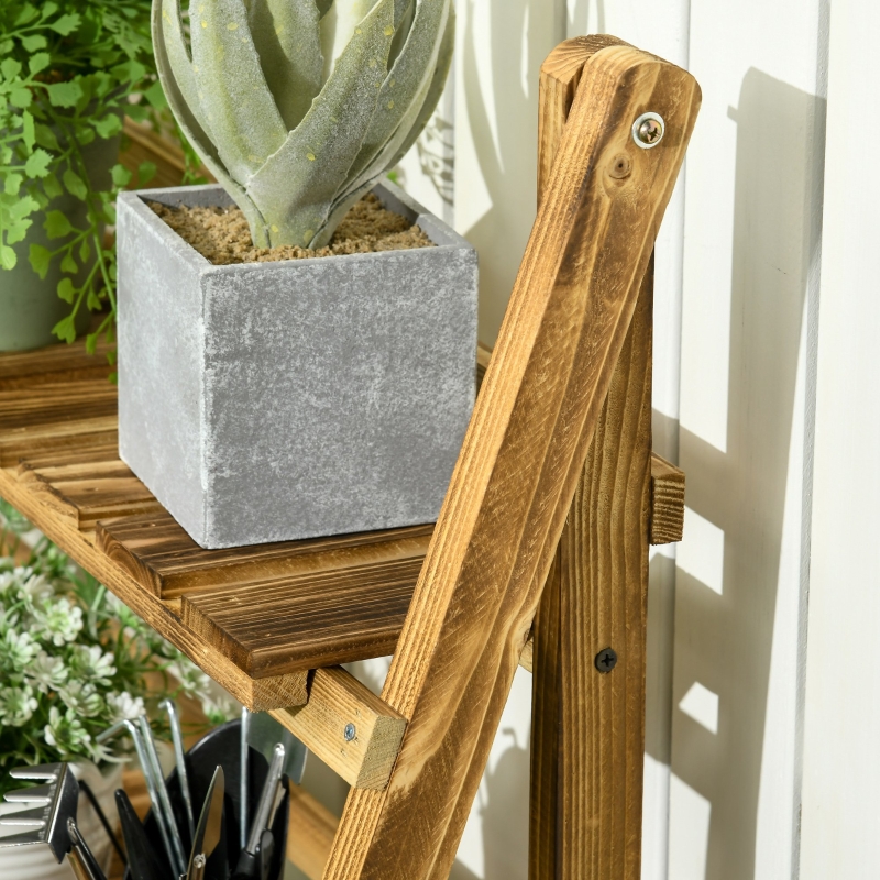 Best Wooden Folding Flower Pot Stand 3 Tier Garden Planter Display Ladder Gardener Storage Shelves Rack Herb Holder (80L x 37W x 93H cm) - Image 9