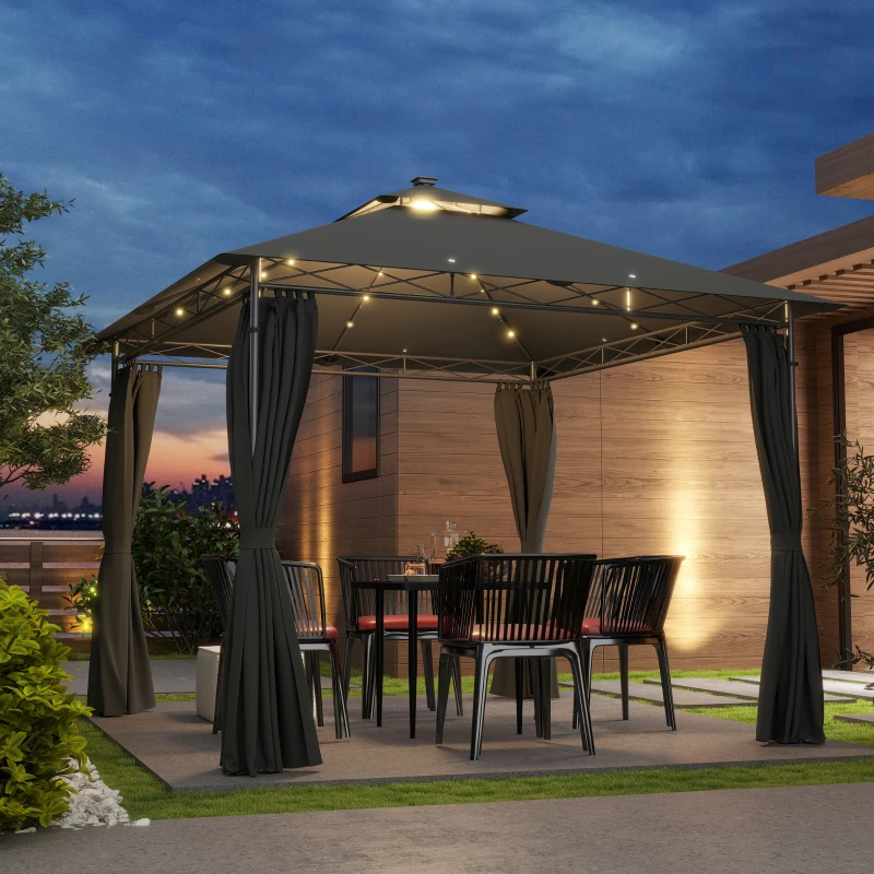 Best 3 x 3 m Solar LED Metal Gazebo - Dark Grey - Image 2