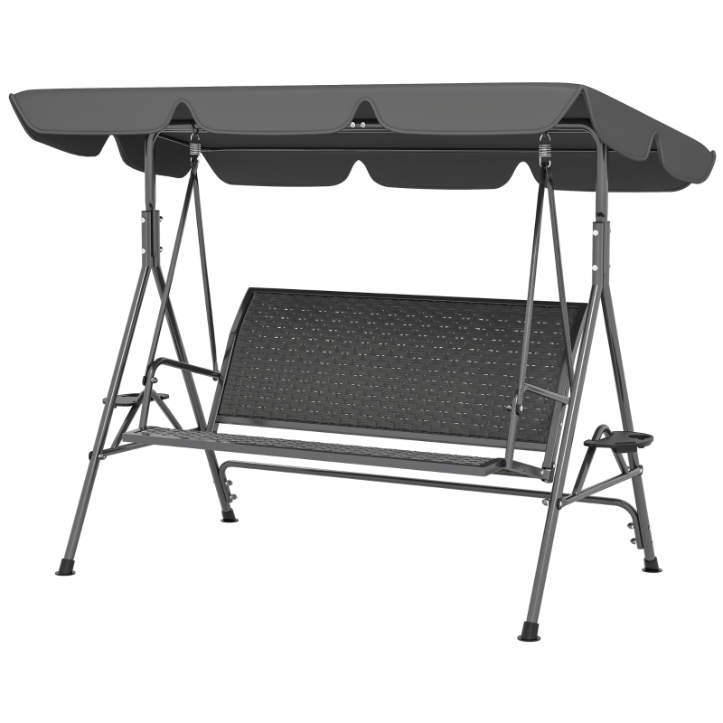 Best 3 Seater Swing Chair, Garden Swing Seat Bench with Adjustable Canopy, Rattan Seat and Steel Frame for Patio, Yard, Grey - Image 11
