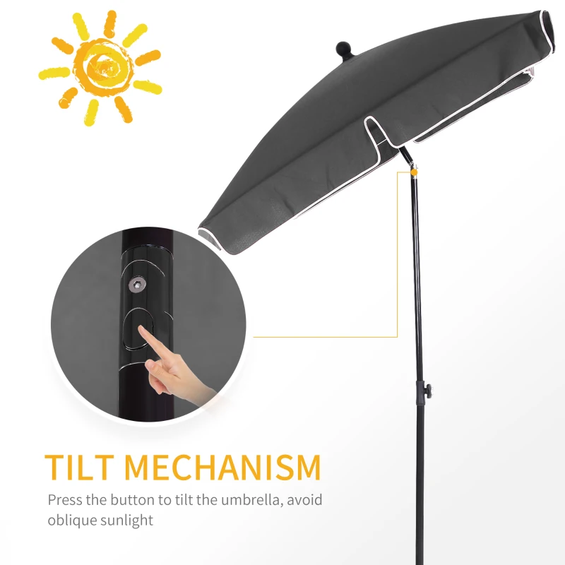 Best Garden Parasol Umbrella, Outdoor Market Table Umbrella with Ruffles & Aluminium Pole, Rectangular Tilting Parasol Sun Shade Canopy, 2 x 1.3m, Grey - Image 4