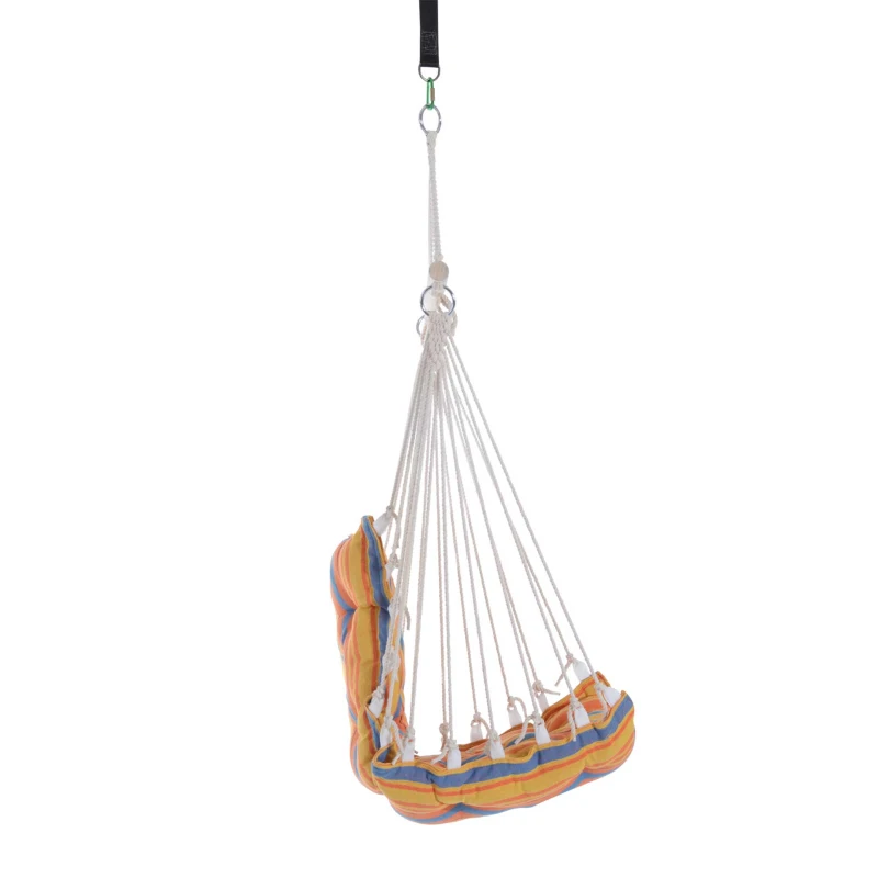 Best Outdoor Hanging Rope Chair with Soft Padded Seat & Backrest, Garden Hammock Chair with Wooden Support Bar Cotton Cloth, Portable Garden Chair for Patio & Tree, Orange - Image 8