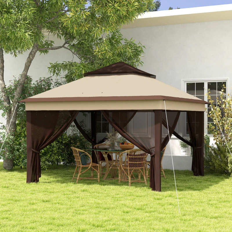 Best 3 x 3(m) Pop Up Gazebo, Height Adjustable Instant Event Shelter with Netting and Carrying Bag, Beige - Image 2