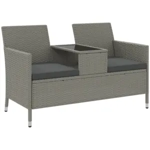Best 2-Seater PE Rattan Outdoor Garden Bench w/ Centre Table Grey