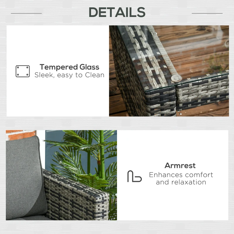 Best 6 Piece Rattan Garden Furniture Set, 8-Seater Outdoor Sofa Sectional with 3 Cushioned Loveseat 2 Footstools Table Grey - Image 6