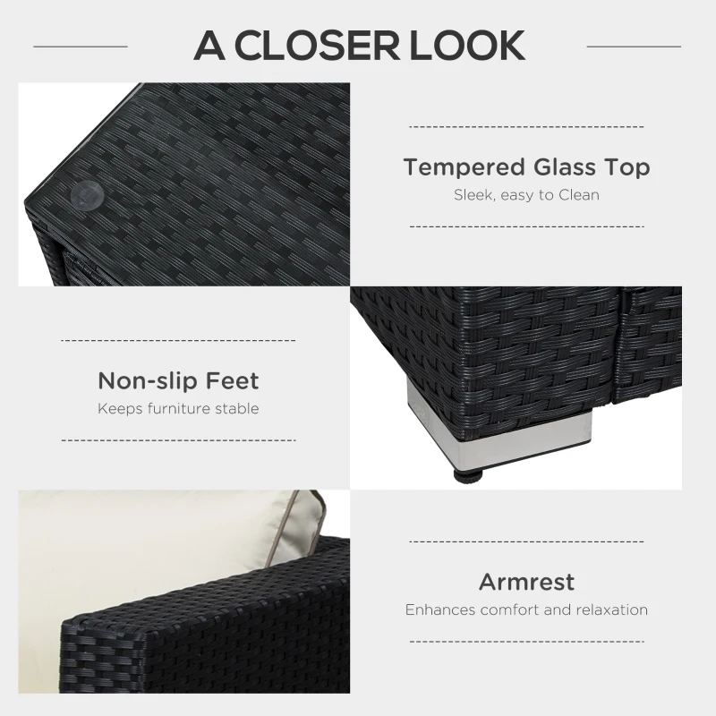 Best 4 Pieces Rattan Garden Furniture Set, 4 Seater Corner Sofa Set with Storage Box, 2 Drawers Coffee Table, Loveseats with Cushions, Wicker Garden Conservatory Furniture for Balcony, Black - Image 4