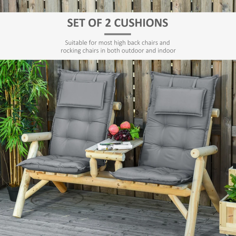 Best Set of 2 Outdoor Chair Cushions, High Back Padded Patio Chair with Pillow for Indoor and Outdoor Use, Dark Grey - Image 4