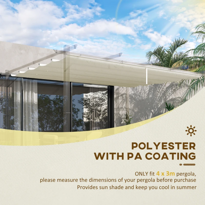 Best Retractable Pergola Shade Cover, Replacement Canopy for 4 x 3 (m) Pergola, Retractable Roof, Cream White - Image 4