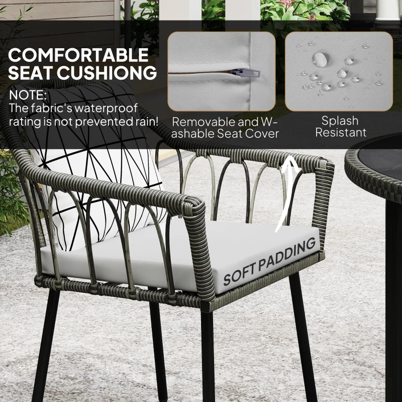 Best 5 Piece Patio Rattan Dining Set, Wicker Garden Table and Chairs w/ Removable Seat & Back Cushions, Round Tempered Glass Tabletop, Parasol Hole, Outdoor Furniture Conservatory Set, Grey - Image 5