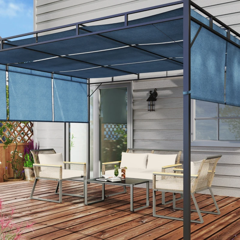 Best Four Piece Wicker Rope Garden Furniture Set with Glass Top Coffee Table - Grey - Image 8