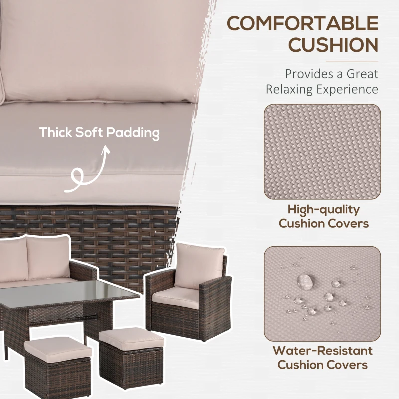 Best Six-Piece Rattan Sofa Set, with Glass-Top Table - Mixed Brown - Image 5