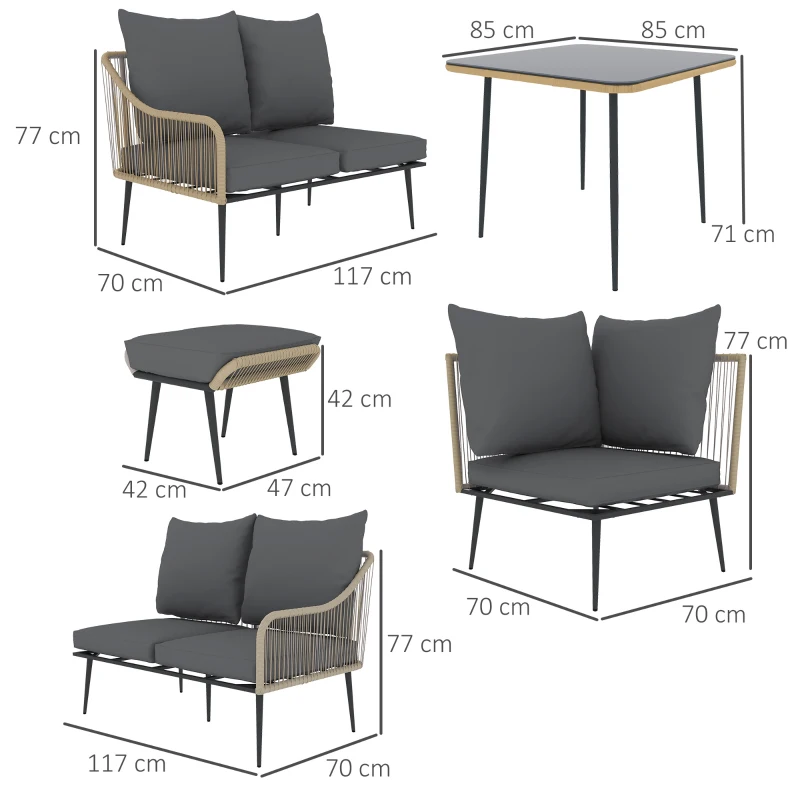 Best Six-Piece Rattan Strong Garden Sofa Set - Brown/Grey - Image 3