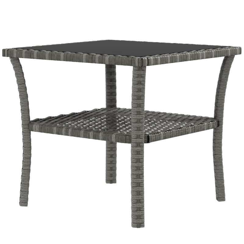 Best Two-tier PE Rattan Square Coffee Table - Grey - Image 11