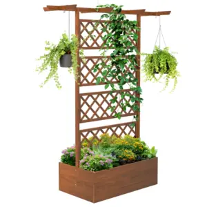 Best Wooden Trellis Planter Box, Raised Garden Bed to Grow Vegetables, Herbs and Flowers, Orange
