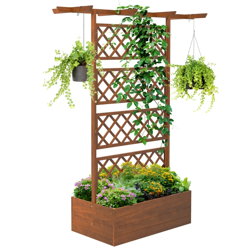 Best Wooden Trellis Planter Box, Raised Garden Bed to Grow Vegetables, Herbs and Flowers, Orange