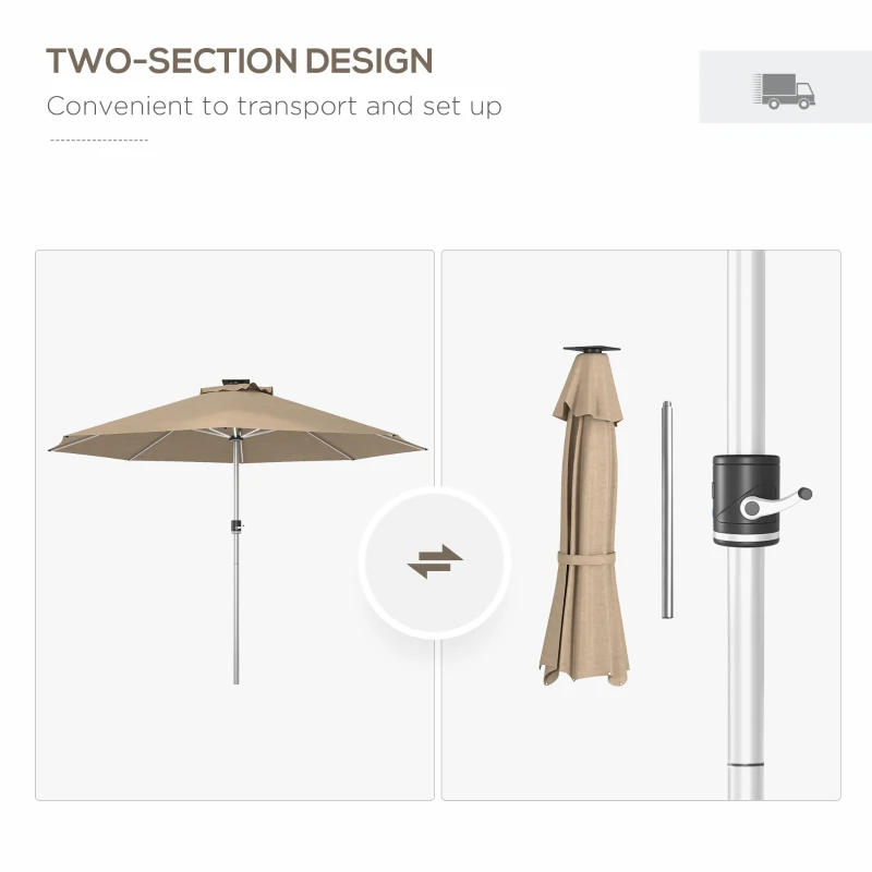 Best 3m Parasol, with Solar-Powered LED Lights - Khaki - Image 7