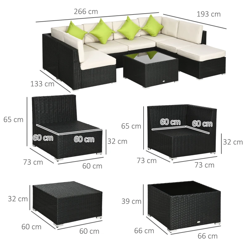 Best 8 Pieces PE Rattan Corner Sofa Set, Outdoor Garden Furniture Set, Patio Wicker Sofa Seater w/ Cushion, Washable Cushion Cover & Tempered Glass Table, Black - Image 3