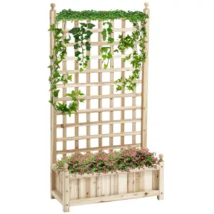 Best Garden Planters with Trellis for Climbing Vines, Wood Raised Beds for Garden, Flower Pot, Indoor Outdoor, Natural