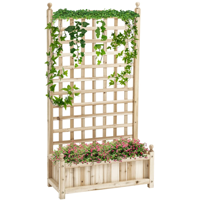 Best Garden Planters with Trellis for Climbing Vines, Wood Raised Beds for Garden, Flower Pot, Indoor Outdoor, Natural