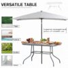 Best Garden Dining Table Glass Top Metal Frame with Parasol Hole Outdoor Balcony Grey 120L x 80Wcm - Image 4