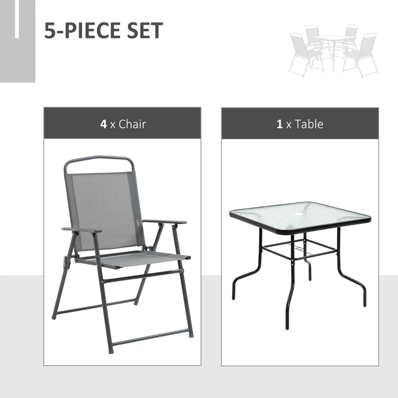 Best 5 Piece Garden Dining Set Outdoor Dining Furniture 4 Folding Chairs, Glass Top Table with Parasol Hole, Texteline Seats, Black - Image 4