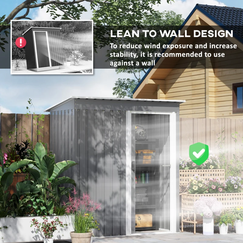 Best 5 x 3ft Garden Storage Shed with Sliding Door and Sloped Roof Outdoor Equipment Tool, Light Grey - Image 6