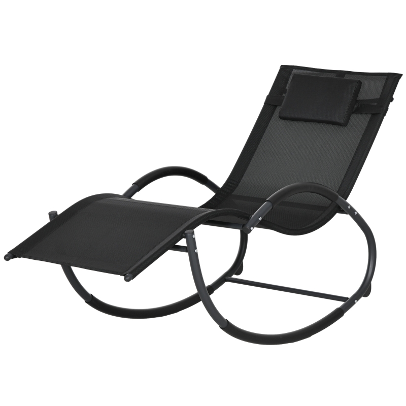 Best Steel Frame Zero Gravity Rocking Chair, with Pillow - Black - Image 11