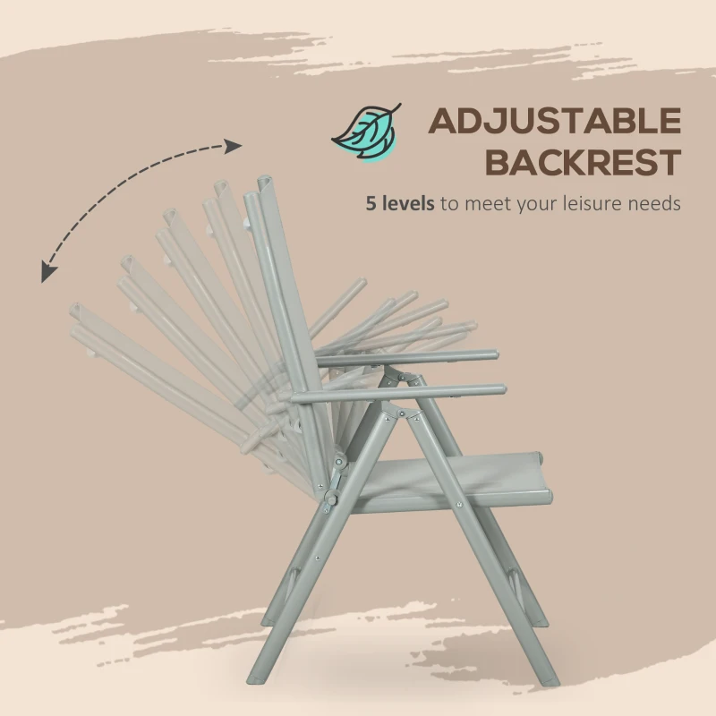 Best 7 Piece Garden Dining Set, Outdoor Table and 6 Folding and Reclining Chairs, Aluminium Frame, Tempered Glass Top Table, Texteline Seats, Grey - Image 6