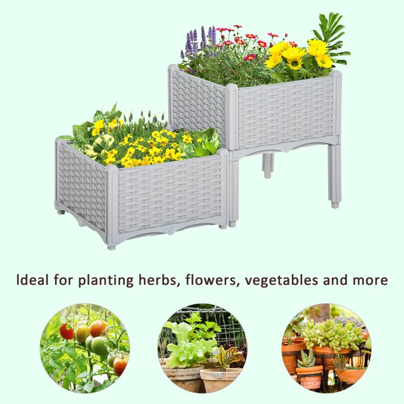 Best 40cm x 40cm x 44cm Set of 2 26L Garden Raised Bed Elevated Patio Flower Plant Planter Box PP Vegetables Planting Container, Grey - Image 7