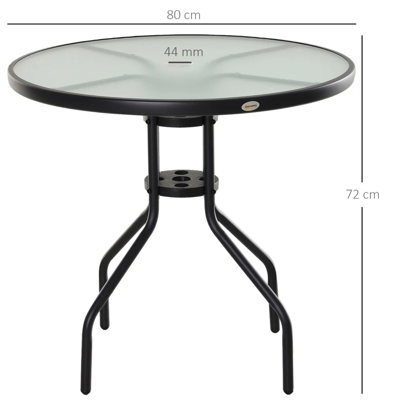 Best Bistro Table Outdoor Round Dining Coffee Table with Parasol Hole, Tempered Glass Top Side Table Patio Garden - 80cm Diameter - Image 3