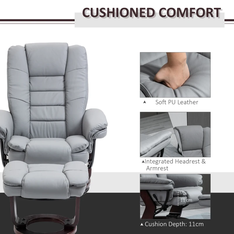 Best Recliner Chair With footstool, Recliner Armchair up to 130kg Weight Capacity, 135° Reclining Swivel Sofa Chair, PU Leather Ergonomic Couch Bed with Swivel Wood Base for Living Room, Grey - Image 6