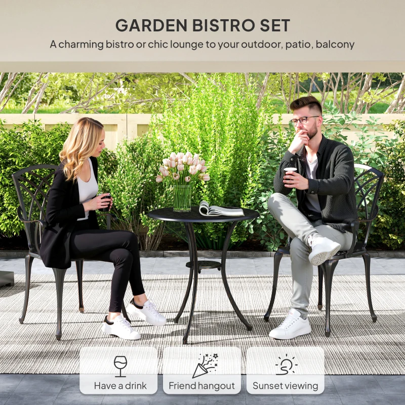 Best 3 Pieces Garden Dining Set for 2, Cast Aluminium Outdoor Dining Set with 2 Armchairs and Round Dining Table with Parasol Hole, Garden Furniture Set, Bronze Tone - Image 4