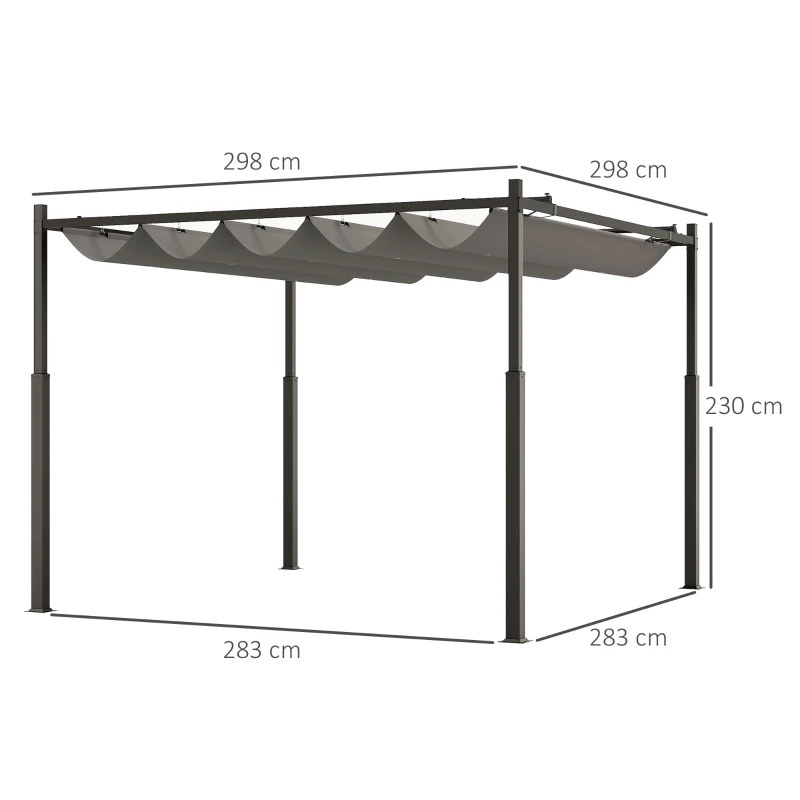 Best 3 x 3(m) Metal Pergola with Retractable Roof and Magnetic Fixture, Outdoor Gazebo Garden Pergola Kit Sun Shade Canopy, UPF30+, 80mm Metal Column, Grey - Image 3