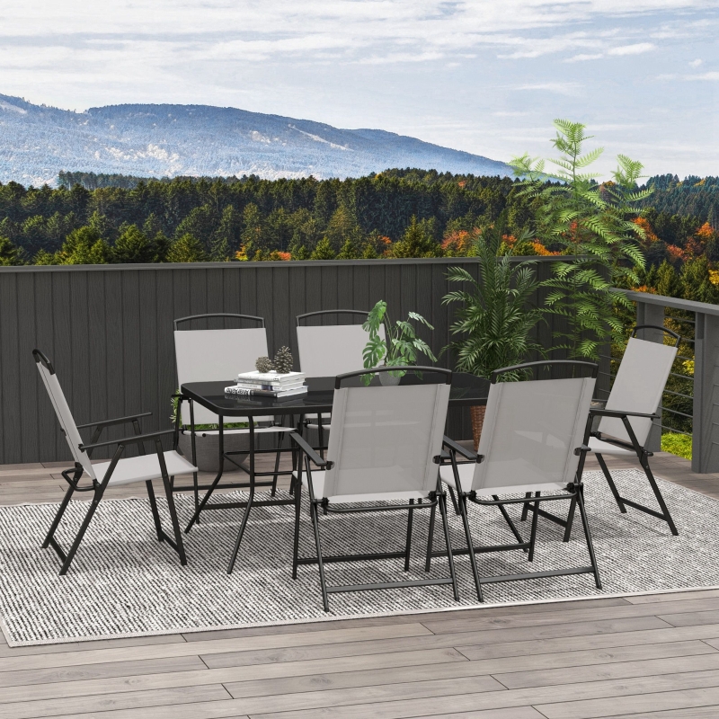 Best Seven-Piece Garden Dining Set, with Glass-Top Table and Folding Chairs - Grey - Image 10