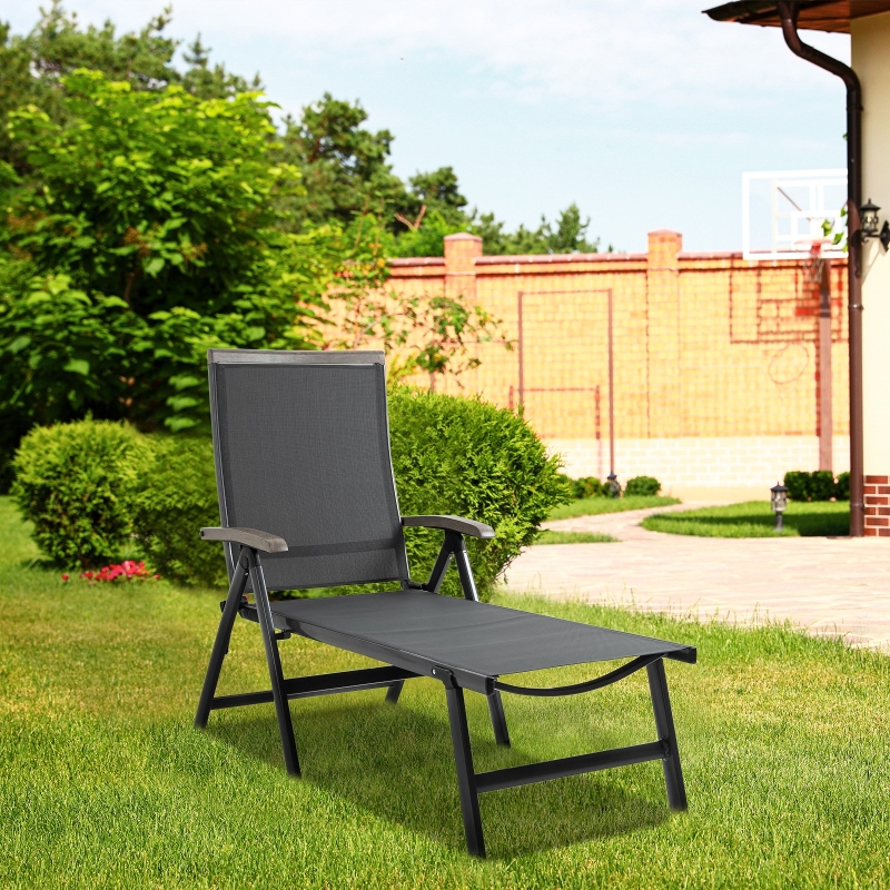 Best Outdoor Folding Sun Lounger, 5-Position Adjustable Chaise Lounge Chair with Aluminium Frame for Patio, Pool and Garden, Grey - Image 10