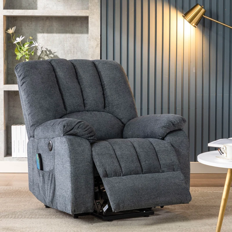 Electric Recliner Armchair with Heating Massage Points, USB Ports, Side Pockets, Executive Power Lift Massage Chair, 92x94x105 cm, Light Grey-Blue