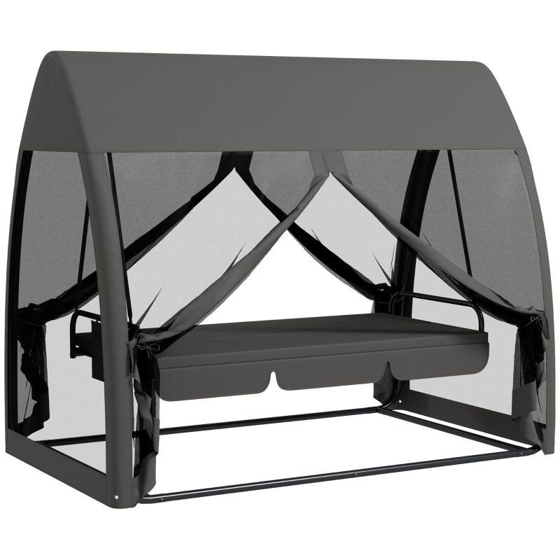 Best Three-Seater Convertible Swing Chair/Bed, with Curtained Canopy - Grey - Image 10