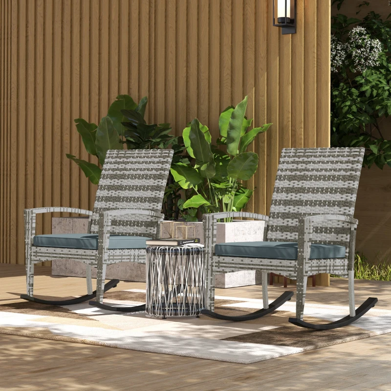 Best Outdoor PE Rattan Rocking Chair Set of 2, Garden Rocking Chair Set with Armrest and Cushion, Light Grey - Image 2
