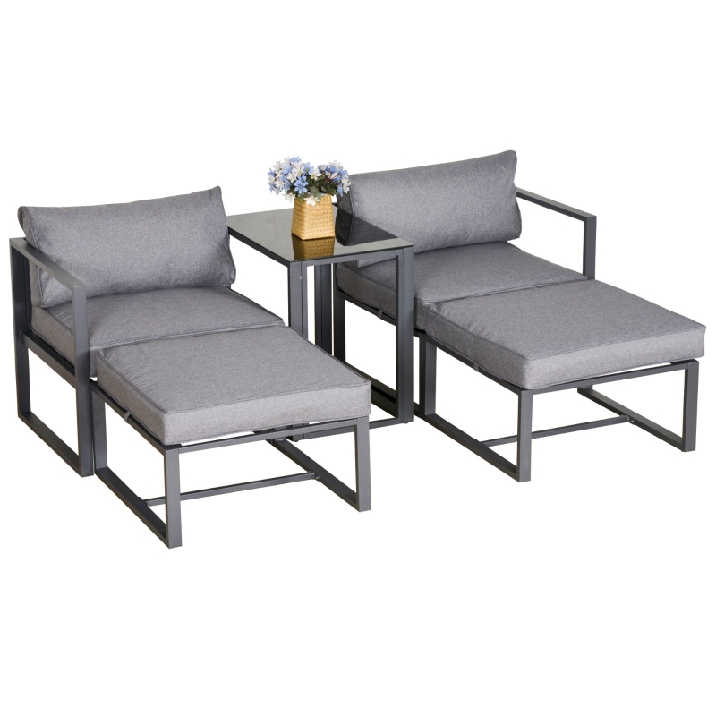Best 5 Piece Garden Aluminium Conversation Sofa Set Patio Furniture Set Outdoor 2 Sofas 2 Footstools End Table with Cushions - Image 11