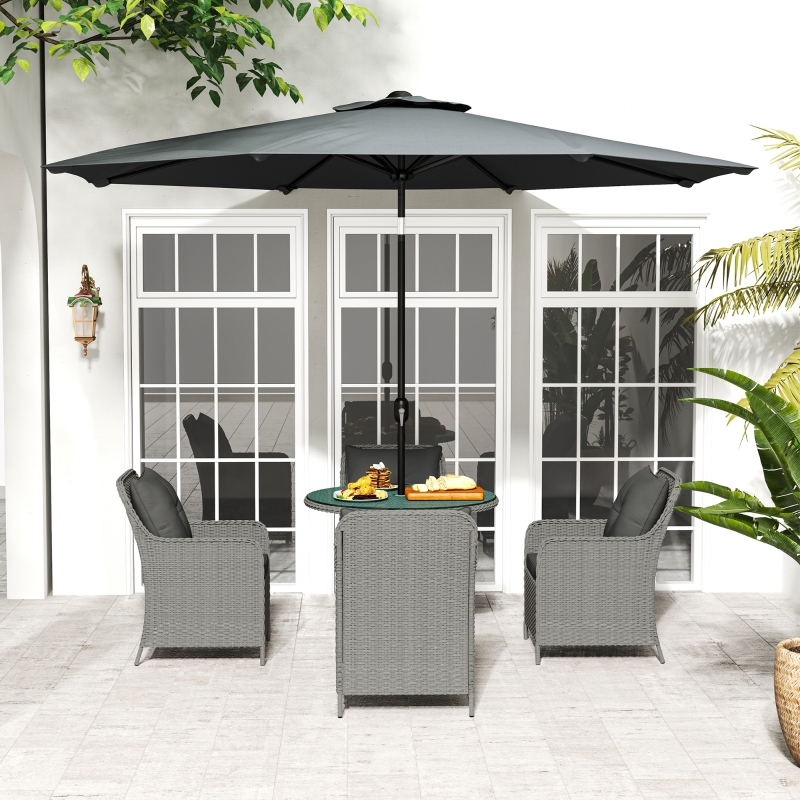 Best 4 Seater Rattan Dining Set with Parasol & Cushions - Light Grey - Image 9