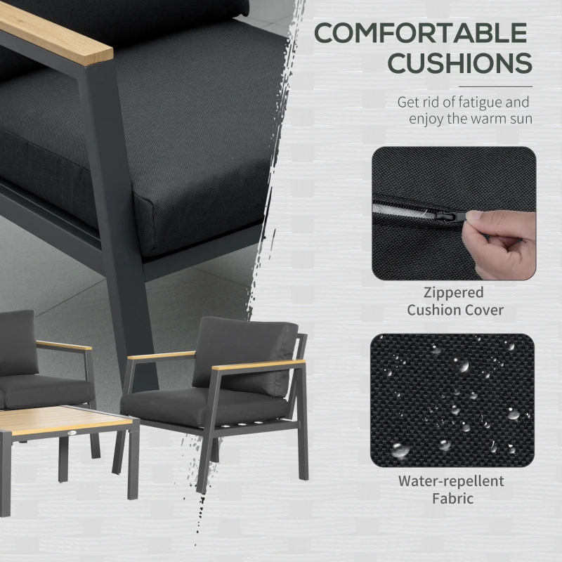 Best 4 Piece Garden Sofa Set with Padded Cushions, 4-Seater Aluminium Outdoor Conversation Furniture Set with Coffee Table, Grey - Image 5