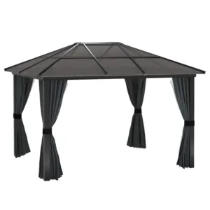 Best 3 x 4m Hard Top Gazebo Garden Pavilion with Netting and Curtains, Polycarbonate Roof and Aluminium Frame