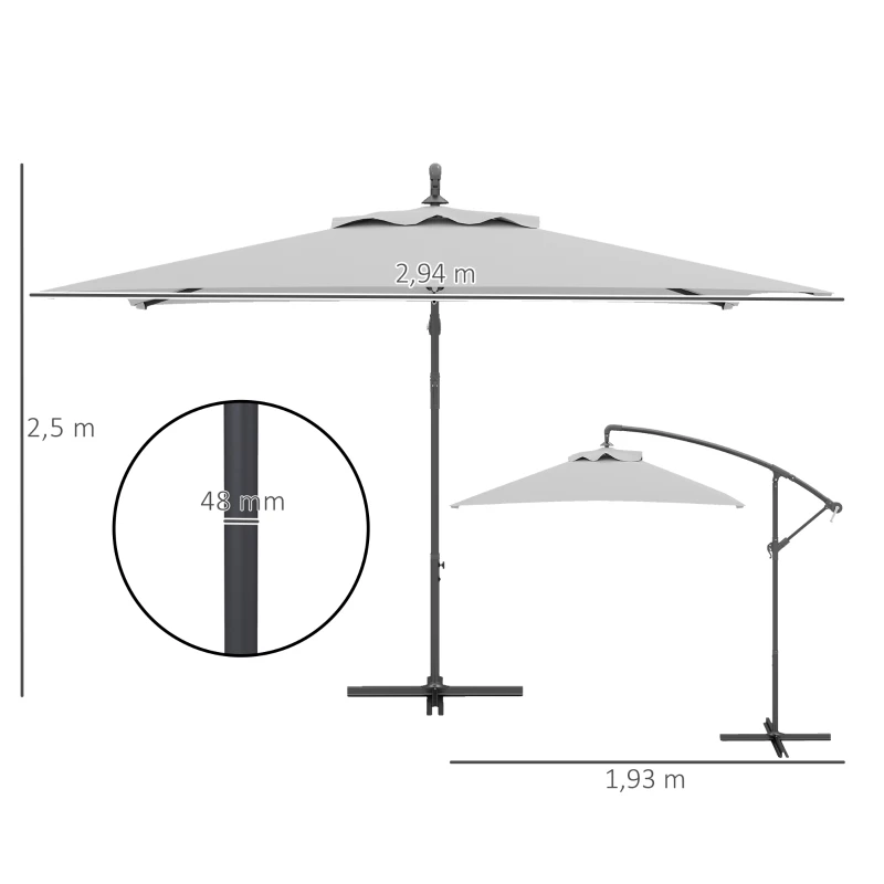Best 3(m) Cantilever Overhanging Parasol, with Cross Base - Light Grey - Image 3