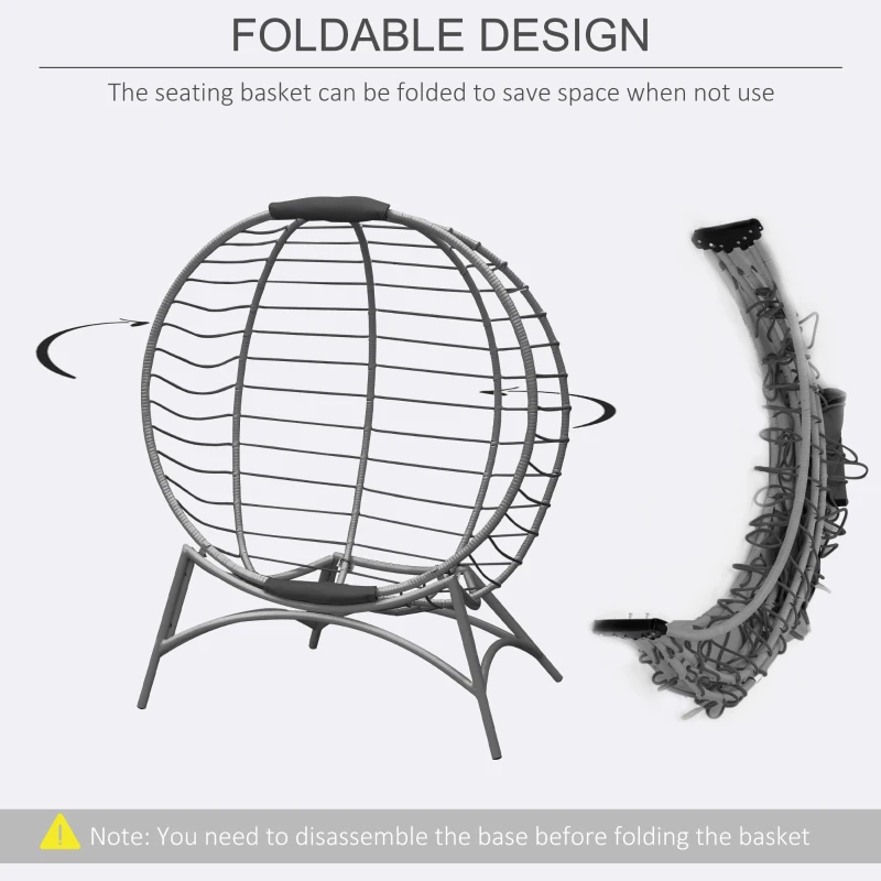 Best Folding Rattan Egg Chair, Freestanding Basket Chair with Cushion, Bottle Holder Bag for Outdoor or Indoor, Grey - Image 6