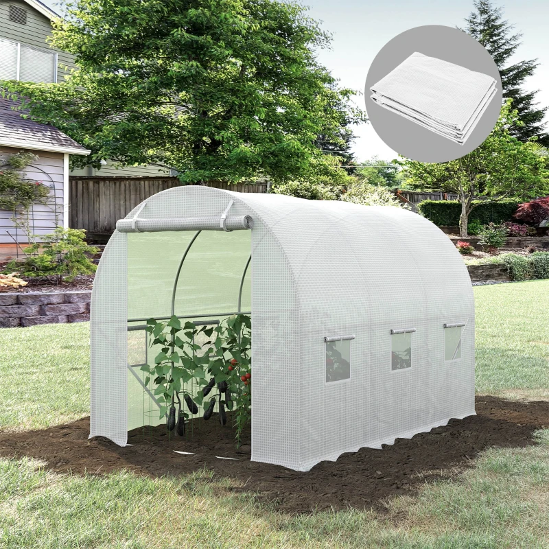 Best 3 x 2 x 2m Greenhouse Replacement Cover ONLY Winter Garden Plant PE Cover for Tunnel Walk-in Greenhouse with Roll-up Windows Door Outdoor, White - Image 2