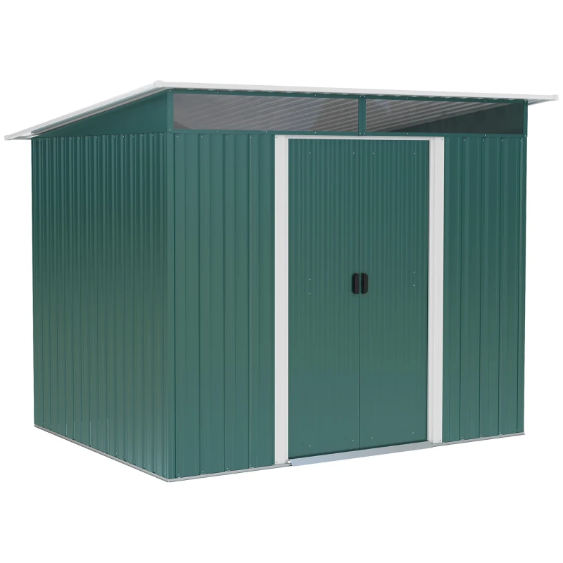 Best 8.5 x 6ft Metal Shed with Lightsky Panels, Garden Storage Tool House with Double Doors for Garden, Patio and Lawn, Green